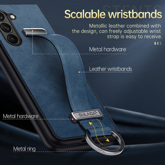 For Samsung Galaxy Z Fold5 SULADA PC + Leather Texture Skin Feel Shockproof Phone Case(Black)