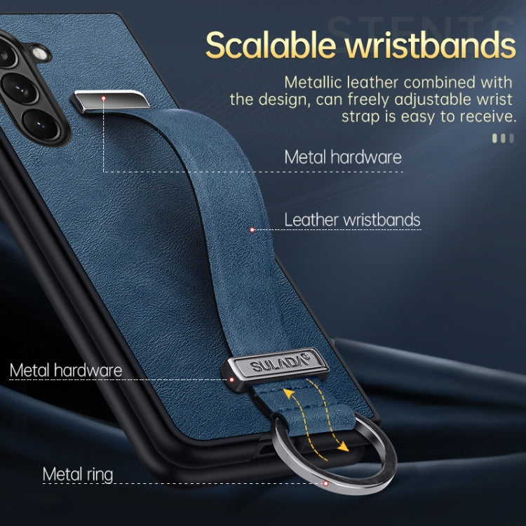 For Samsung Galaxy Z Fold5 SULADA PC + Leather Texture Skin Feel Shockproof Phone Case(Black)