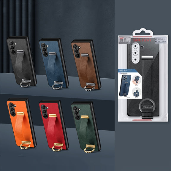 For Samsung Galaxy Z Fold5 SULADA PC + Leather Texture Skin Feel Shockproof Phone Case(Black)