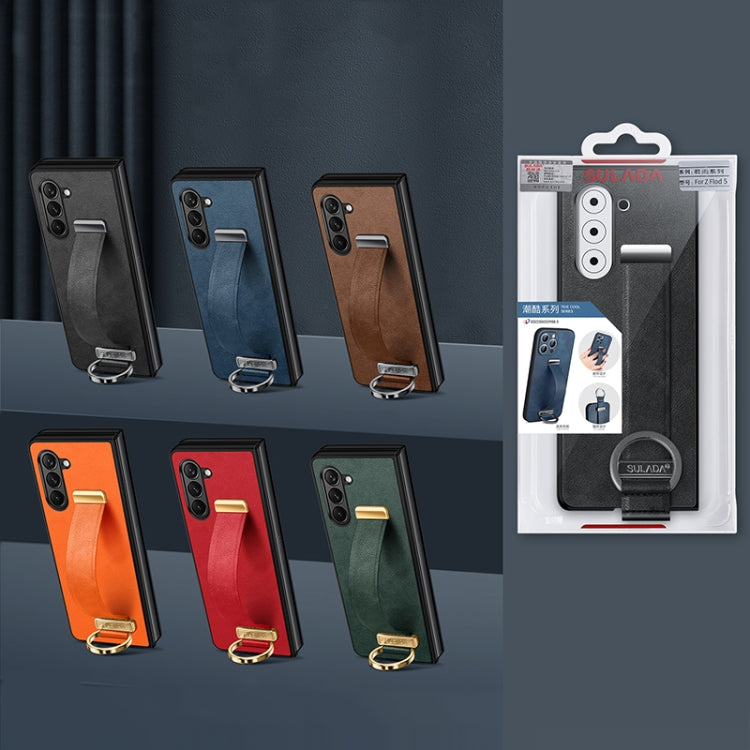 For Samsung Galaxy Z Fold5 SULADA PC + Leather Texture Skin Feel Shockproof Phone Case(Black)
