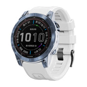Compatible with Garmin Tactix 7 Pro / Fenix 7X  / 6X Pro 26mm Screw Black Steel Buckle Silicone Watch Band(White)