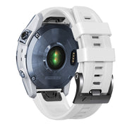 Compatible with Garmin Tactix 7 Pro / Fenix 7X  / 6X Pro 26mm Screw Black Steel Buckle Silicone Watch Band(White)