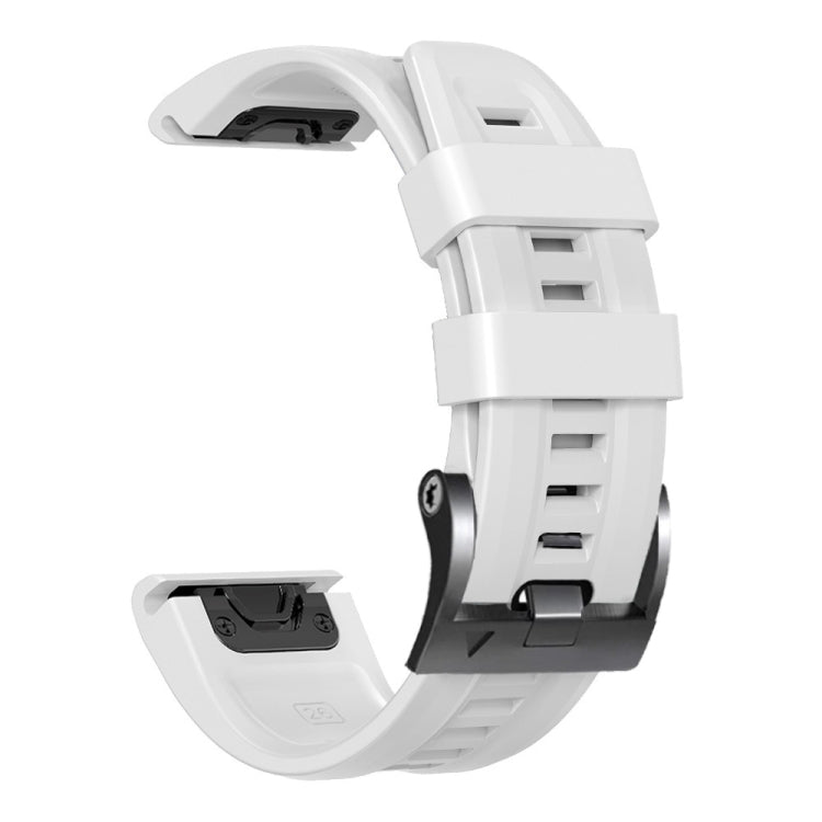 Compatible with Garmin Tactix 7 Pro / Fenix 7X  / 6X Pro 26mm Screw Black Steel Buckle Silicone Watch Band(White)