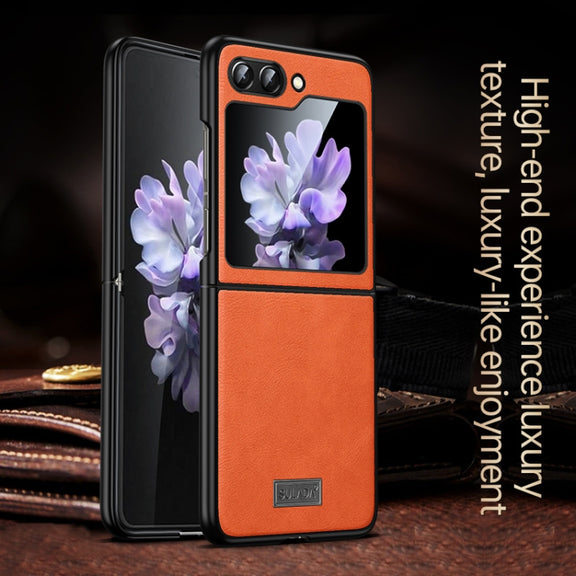 For Samsung Galaxy Z Flip5 SULADA Shockproof TPU + Handmade Leather Phone Case(Red)