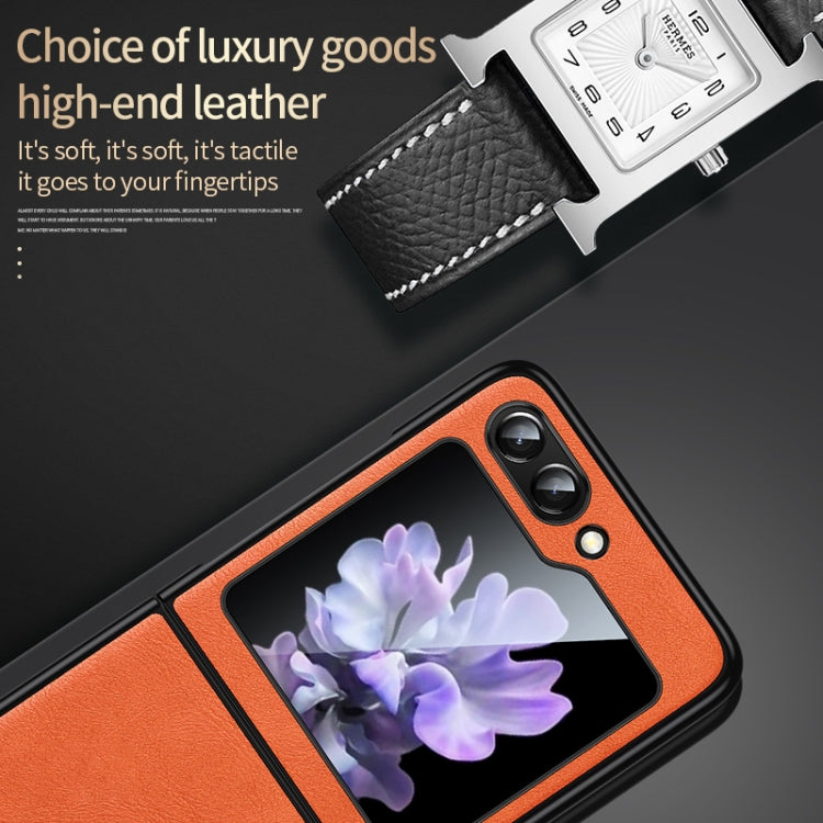 For Samsung Galaxy Z Flip5 SULADA Shockproof TPU + Handmade Leather Phone Case(Blue)