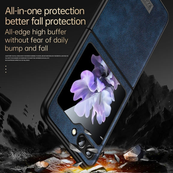 For Samsung Galaxy Z Flip5 SULADA Shockproof TPU + Handmade Leather Phone Case(Blue)