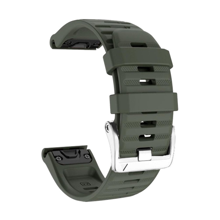 Compatible with Garmin Tactix 7 Pro / Fenix 7X / 6X Pro 26mm Screw Silver Steel Buckle Silicone Watch Band(Army Green)