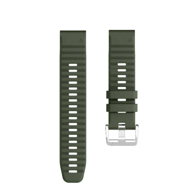 Compatible with Garmin Tactix 7 Pro / Fenix 7X / 6X Pro 26mm Screw Silver Steel Buckle Silicone Watch Band(Army Green)