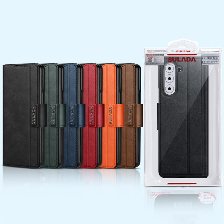 For Samsung Galaxy Z Fold5 SULADA All-inclusive Magnetic Snap Flip Leather Phone Case(Green)