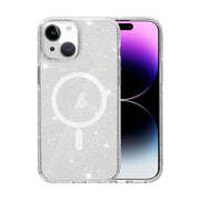 For iPhone 15 Plus Terminator Style Glitter Powder MagSafe Magnetic Phone Case(White)