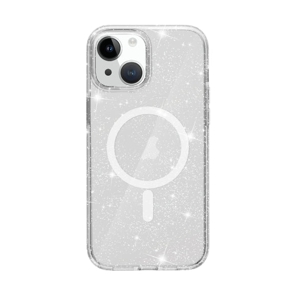 For iPhone 15 Plus Terminator Style Glitter Powder MagSafe Magnetic Phone Case(White)