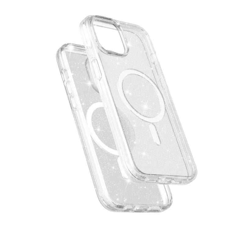 For iPhone 15 Plus Terminator Style Glitter Powder MagSafe Magnetic Phone Case(White)