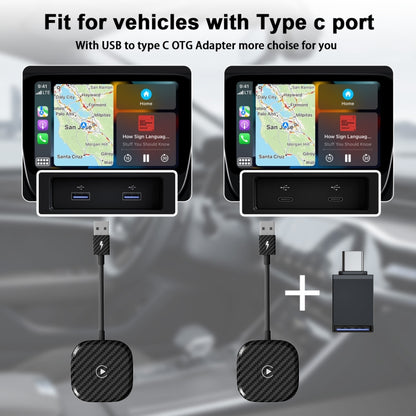 USB + USB-C / Type-C Wired to Wireless Carplay Adapter for iPhone(Black) - free shipping - PMC Jewellery - Order now!