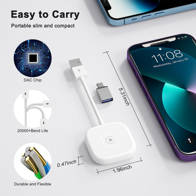 USB + USB-C / Type-C Wired to Wireless Carplay Adapter for iPhone(White) - free shipping - PMC TechLife - Order now!