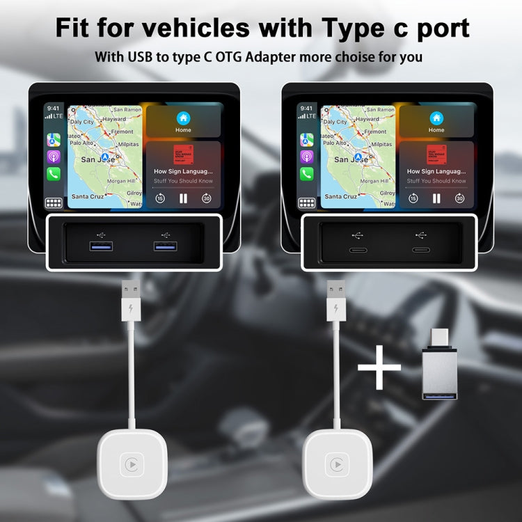 USB + USB-C / Type-C Wired to Wireless Carplay Adapter for iPhone(White) - free shipping - PMC TechLife - Order now!