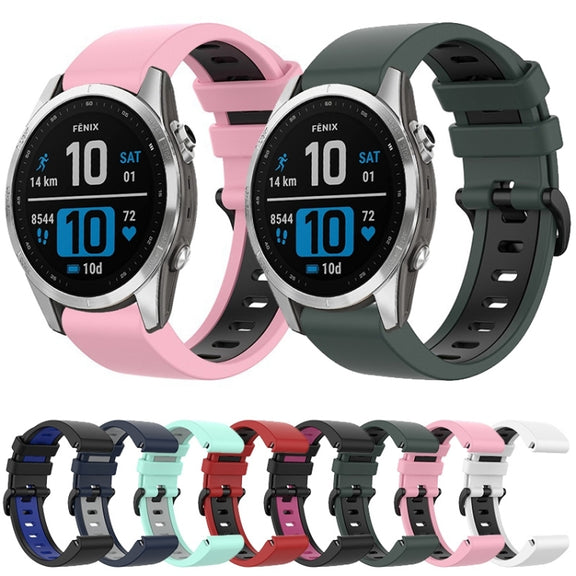 Compatible with Garmin Fenix 7S Pro 42mm Sports Two-Color Silicone Watch Band(Dark Blue+Grey)