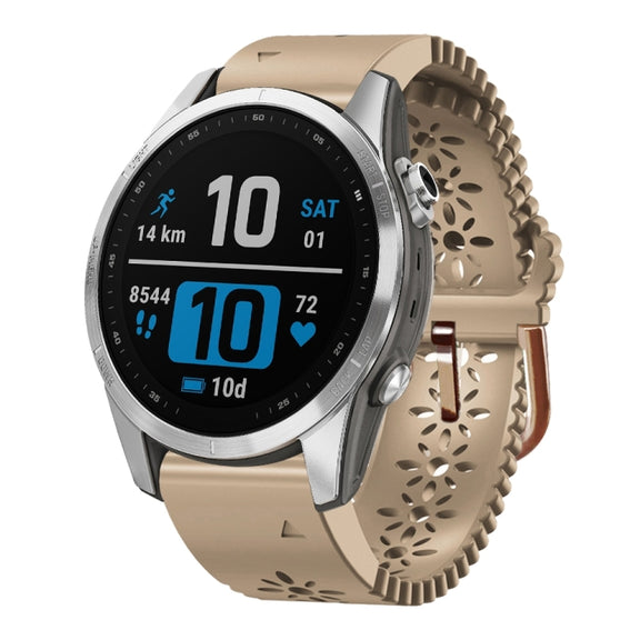 Compatible with Garmin Fenix 7S Pro 42mm Lady Lace Punch Silicone Watch Band(Khaki)