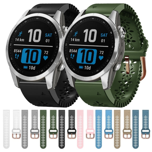 Compatible with Garmin Fenix 7S Pro 42mm Lady Lace Punch Silicone Watch Band(Khaki)