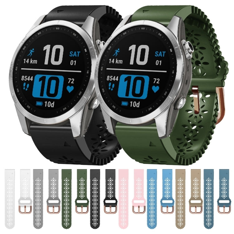 Compatible with Garmin Fenix 7S Pro 42mm Lady Lace Punch Silicone Watch Band(Khaki)