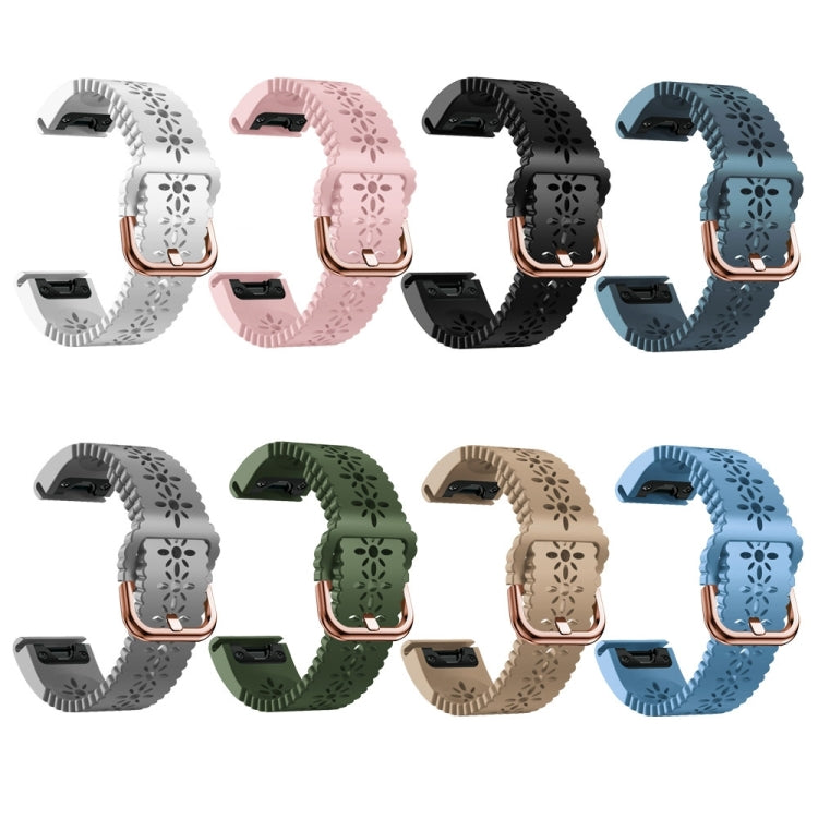 Compatible with Garmin Fenix 7S Pro 42mm Lady Lace Punch Silicone Watch Band(Khaki) - Watch Bands by PMC TechLife | Online Shopping South Africa | PMC TechLife | Buy Now Pay Later Mobicred