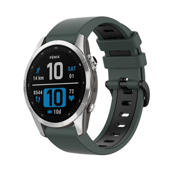 Compatible with Garmin Fenix 7 Pro 51mm Sports Two-Color Silicone Watch Band(Olive Green+Black)