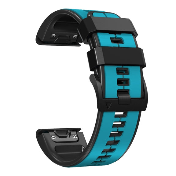 Compatible with Garmin Fenix 7 Pro 47mm Sports Two-Color Silicone Watch Band(Sky Blue+Black)