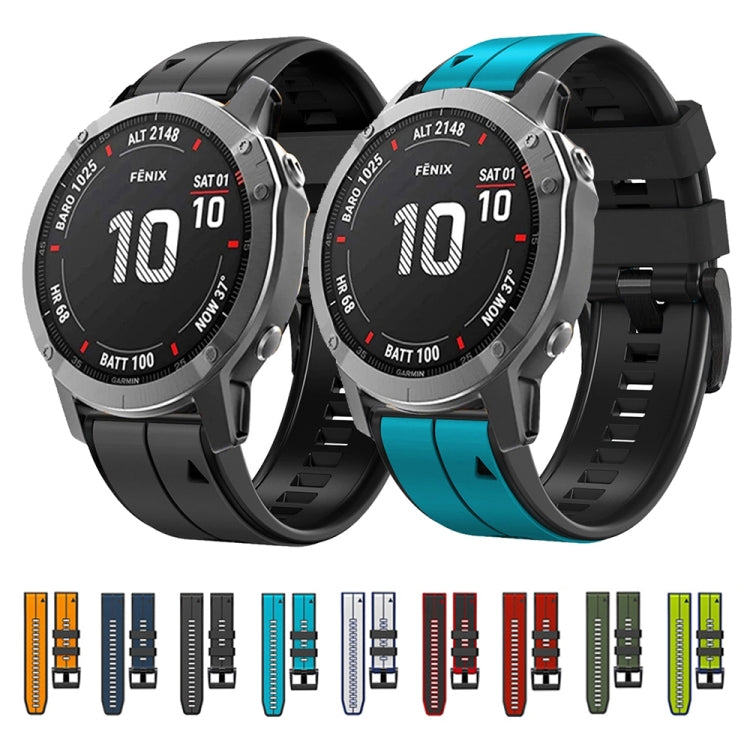 Compatible with Garmin Fenix 7 Pro 47mm Sports Two-Color Silicone Watch Band(Sky Blue+Black) - free shipping - PMC TechLife - Order now!