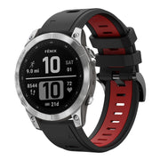 Compatible with Garmin Fenix 7 Pro 47mm Sports Two-Color Silicone Watch Band(Black+Red)