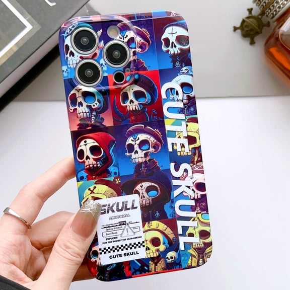 For iPhone 12 Pro Painted Pattern Precise Hole PC Phone Case(Cute Skull)