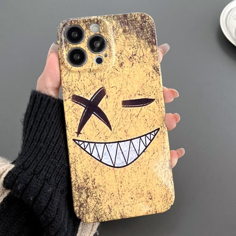 For iPhone 12 Pro Painted Pattern Precise Hole PC Phone Case(Yellow Background Smiling) - iPhone 12 / 12 Pro Cases by PMC TechLife | Online Shopping South Africa | PMC TechLife