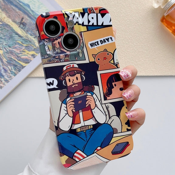 For iPhone 15 Painted Pattern Precise Hole PC Phone Case(Vacationer)