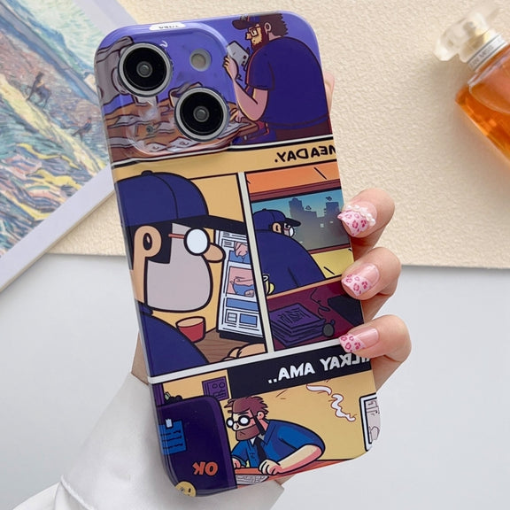 For iPhone 15 Painted Pattern Precise Hole PC Phone Case(Working Comics)