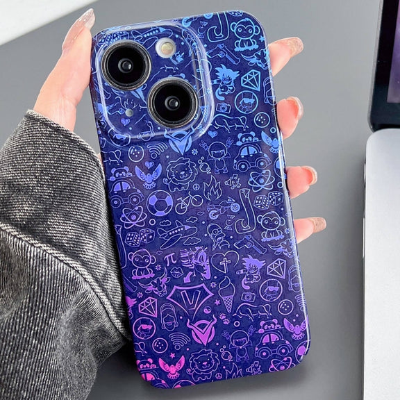 For iPhone 15 Painted Pattern Precise Hole PC Phone Case(Red Blue Graffiti)