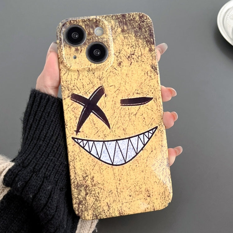 For iPhone 15 Painted Pattern Precise Hole PC Phone Case(Yellow Background Smiling) - iPhone 15 Cases by PMC TechLife | Online Shopping South Africa | PMC TechLife