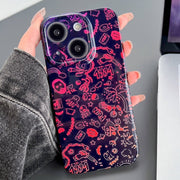 For iPhone 15 Plus Painted Pattern Precise Hole PC Phone Case(Black Red Graffiti)