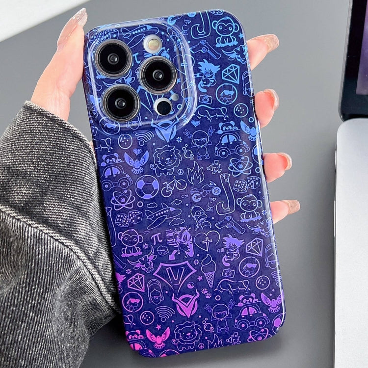 For iPhone 15 Pro Painted Pattern Precise Hole PC Phone Case(Blue Purple Graffiti) - free shipping - PMC TechLife - Order now!