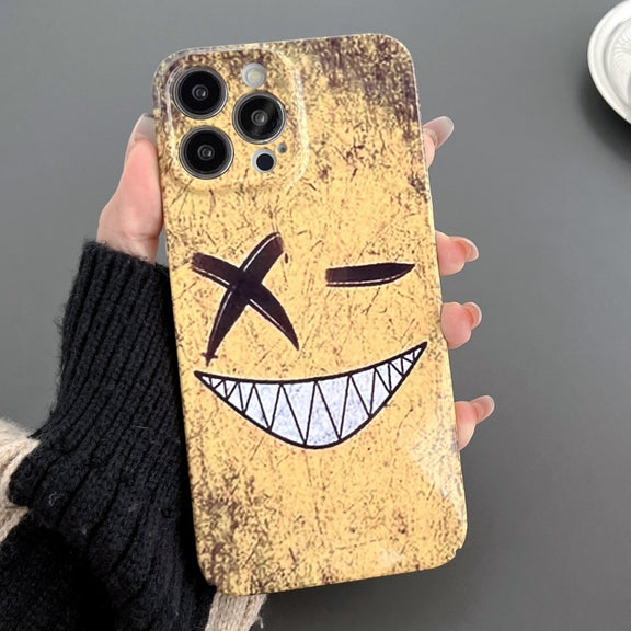 For iPhone 15 Pro Painted Pattern Precise Hole PC Phone Case(Yellow Background Smiling)