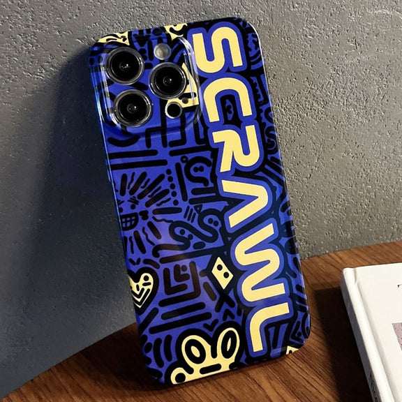 For iPhone 15 Pro Painted Pattern Precise Hole PC Phone Case(Blue SCR)