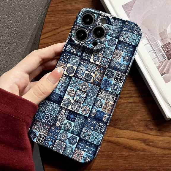 For iPhone 15 Pro Max Painted Pattern Precise Hole PC Phone Case(Green Plaid)