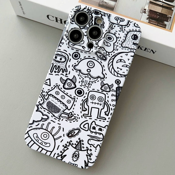 For iPhone 15 Pro Max Painted Pattern Precise Hole PC Phone Case(Block Monster)