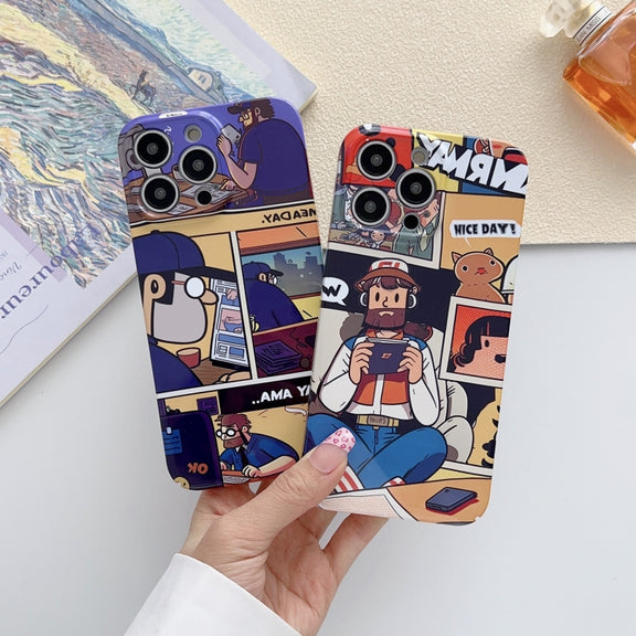 For iPhone 15 Pro Max Painted Pattern Precise Hole PC Phone Case(Orange Comics)
