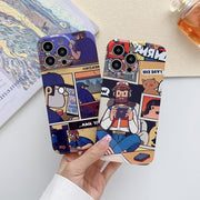 For iPhone 15 Painted Pattern Precise Hole PC Phone Case(Blue SCR)
