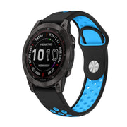 Compatible with Garmin Fenix 7 Pro 47mm Sports Breathable Silicone Watch Band(Black+Blue)
