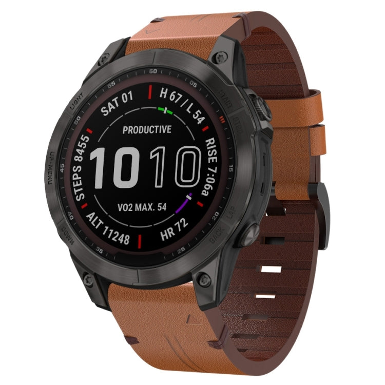 Compatible with Garmin Fenix 7 Pro 47mm Leather Steel Buckle Watch Band(Brown) - Watch Bands by PMC TechLife | Online Shopping South Africa | PMC TechLife | Buy Now Pay Later Mobicred