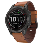 Compatible with Garmin Fenix 7 Pro 47mm Leather Steel Buckle Watch Band(Brown)