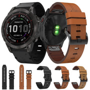 Compatible with Garmin Fenix 7 Pro 47mm Leather Steel Buckle Watch Band(Brown)
