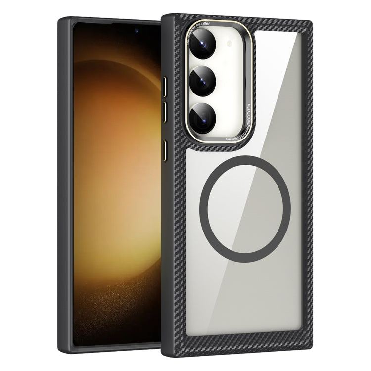 For Samsung Galaxy S23 5G MagSafe Carbon Fiber Transparent Back Panel Phone Case(Black) - Galaxy S23 5G Cases by PMC TechLife | Online Shopping South Africa | PMC TechLife