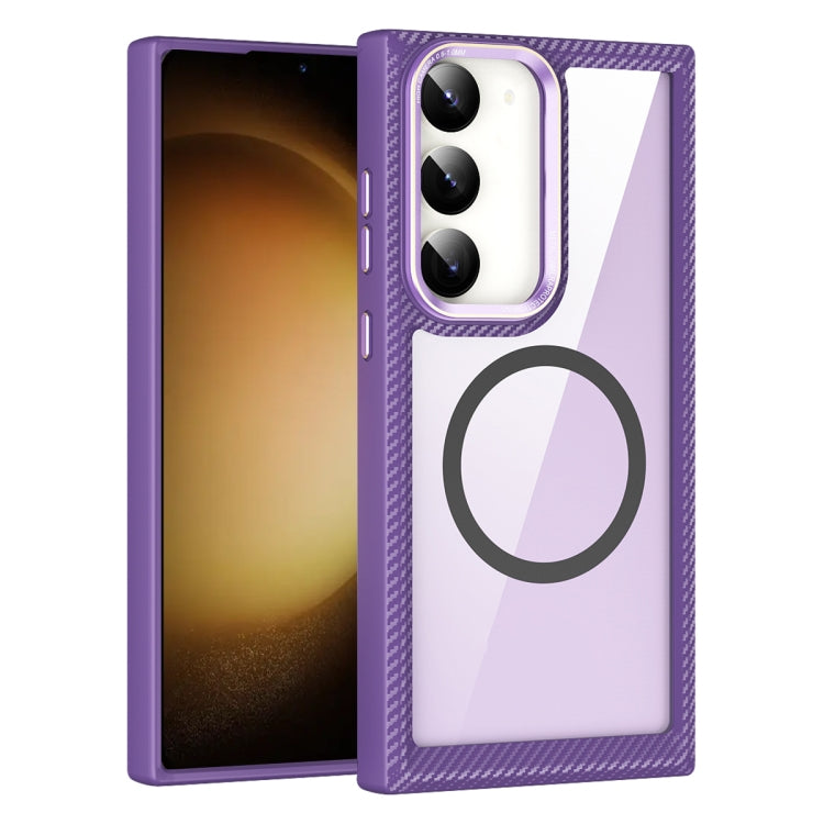 For Samsung Galaxy S23 Ultra 5G MagSafe Carbon Fiber Transparent Back Panel Phone Case(Purple) - Galaxy S23 Ultra 5G Cases by PMC TechLife | Online Shopping South Africa | PMC TechLife