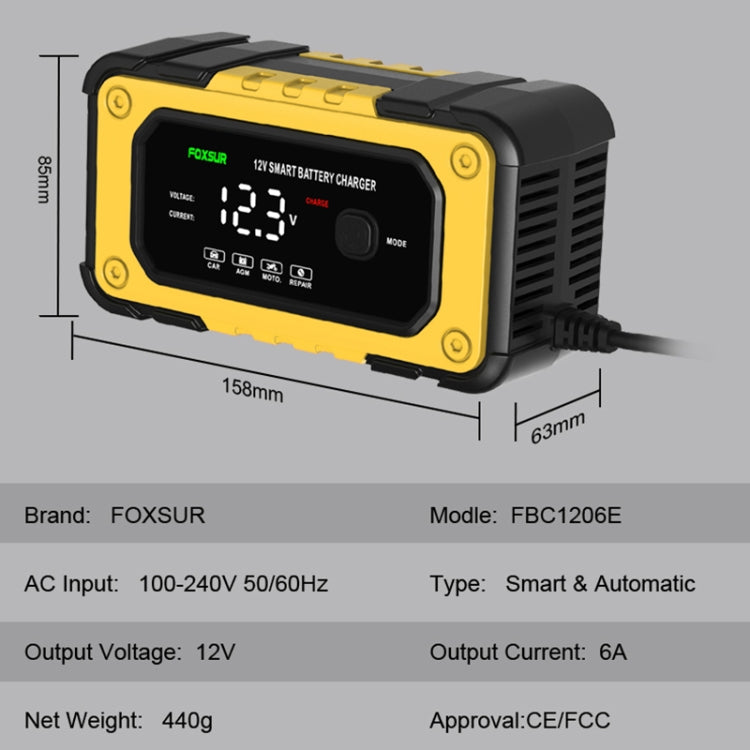 FOXSUR FBC1206E 6A 12V Car / Motorcycle Smart Battery Charger(UK Plug) - free shipping - PMC TechLife - Order now!