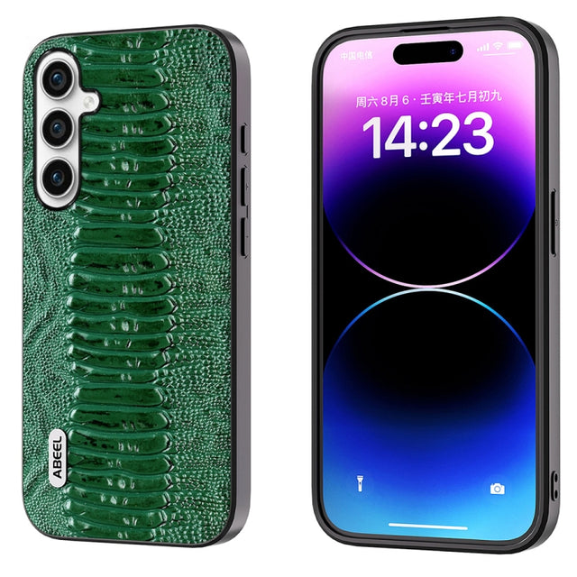 For Samsung Galaxy S23 FE 5G ABEEL Genuine Leather Weilai Series Phone Case(Green)